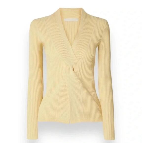 Dion Lee Twist front Ribbed Stretch-knit Top Buttercream Yellow Cream Sweater 2 - Picture 1 of 6